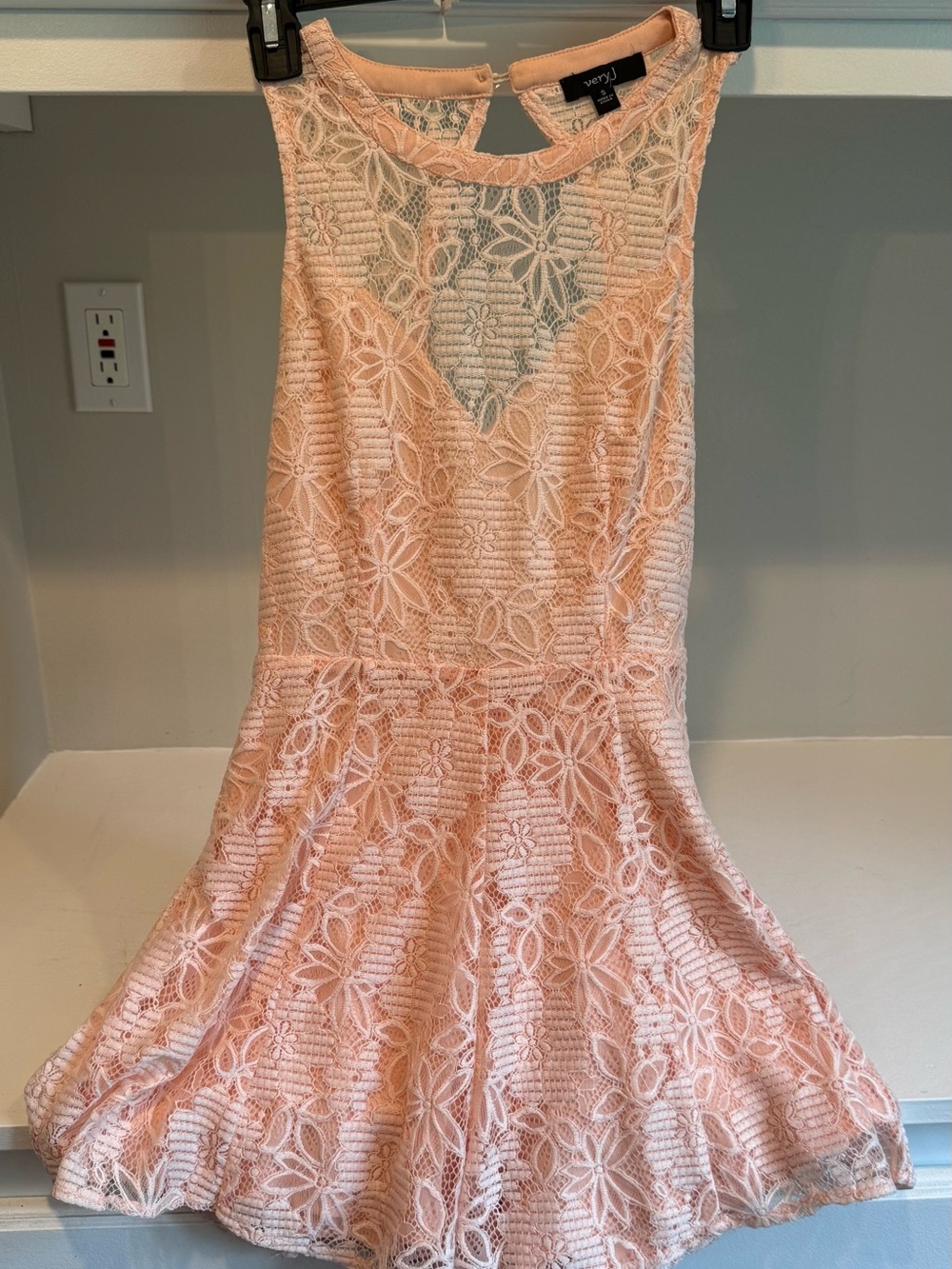 Very J Blush Pink Lace Fit & Flare romper size small